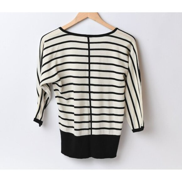 Talbots Sz S Thin Stretch Cotton Rayon Sweater Bat Wing Black White Striped - Picture 7 of 11